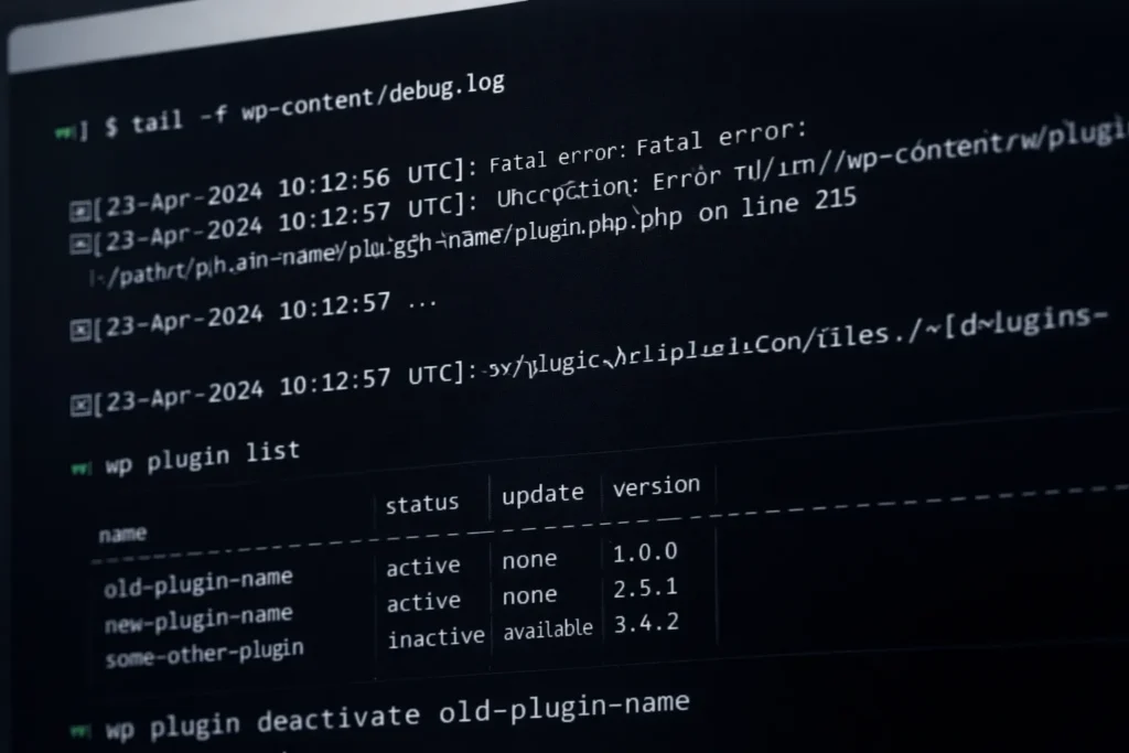 A demonstration of terminal CLI usage in diagnosing and resolving technical issues on a production website