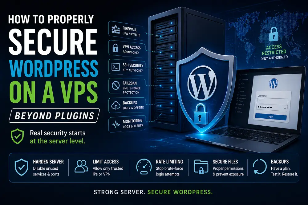 Securing WordPress site on a VPS server level beyond plugins (featured image)