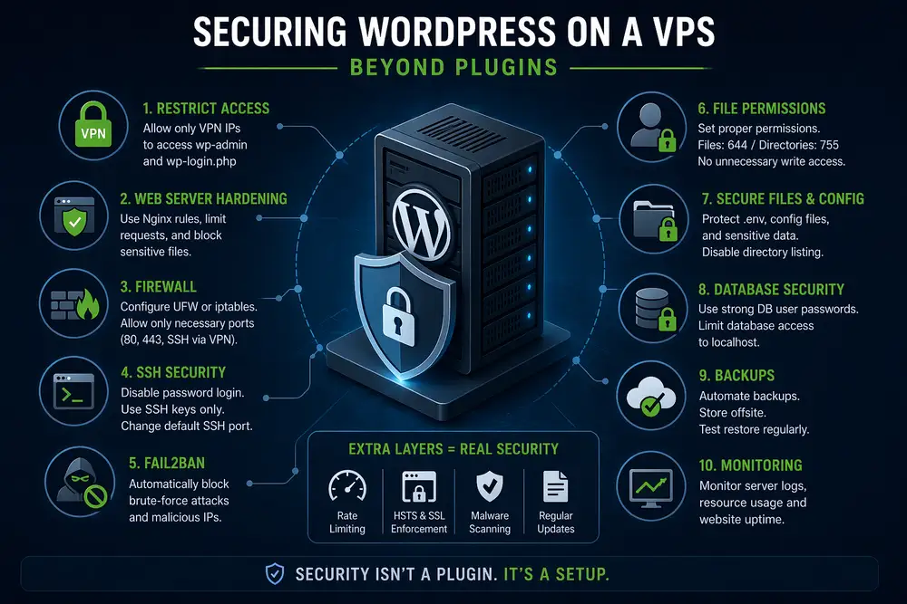 Securing WordPress site on a VPS server level beyond plugins (infographics)