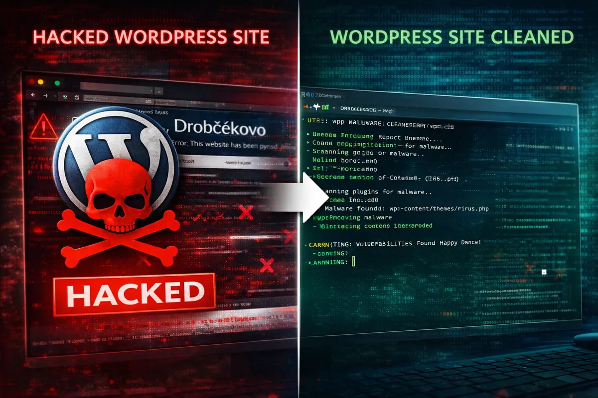 Hacked WordPress Website (Drobčekovo) – Malware Cleanup Without Data Loss