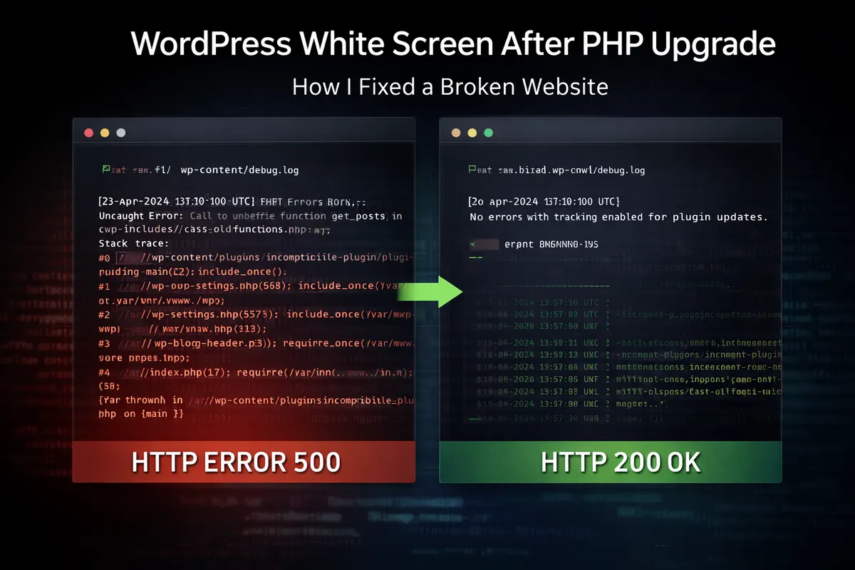 WordPress White Screen After PHP Upgrade – How I Fixed a Broken Website
